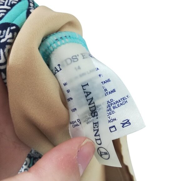 Lands End One Piece Floral Geometric Slimming Tank Swimsuit Size 14 Stretch Blue - Picture 8 of 9